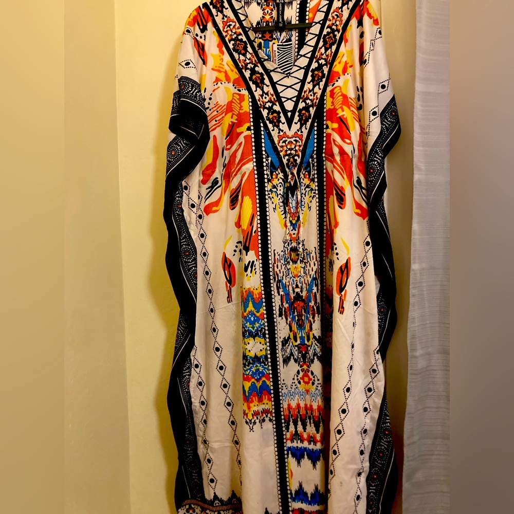 Caftan—multi-colored; long; leisure wear.